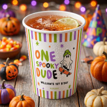 Colorful One Spooky Dude Birthday Paper Cups
