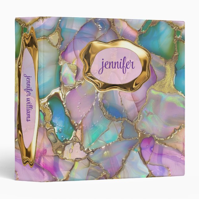 Colorful Opal and Liquid Gold Personalized 3 Ring Binder (Front/Spine)