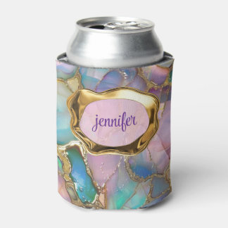 Colorful Opal and Liquid Gold Personalized Can Cooler