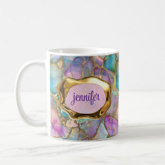 Colorful Opal and Liquid Gold Personalized Coffee Mug