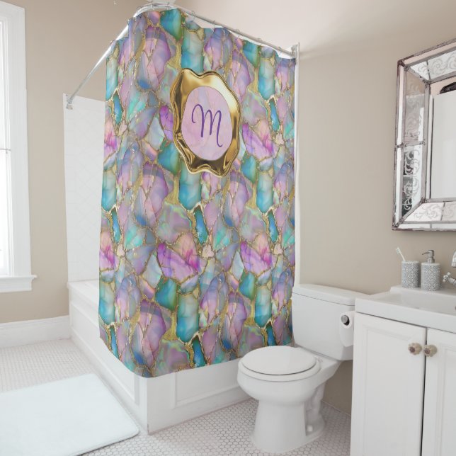 Colorful Opal and Liquid Gold Shower Curtain (In Situ)