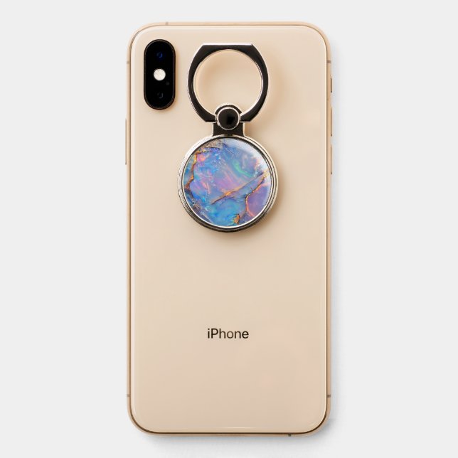 Colorful Opal Pastel Gem Pattern Phone Ring Stand (On Phone)