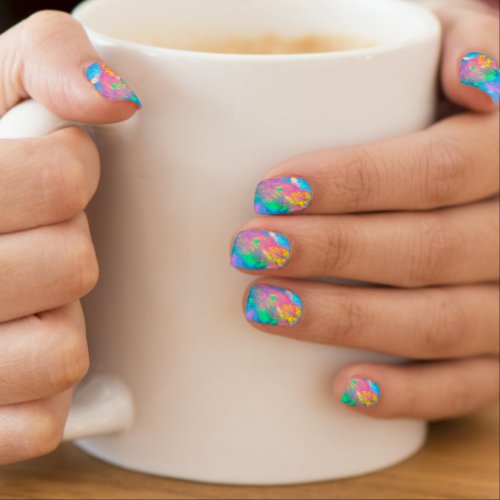 colorful opal stone minx nail art