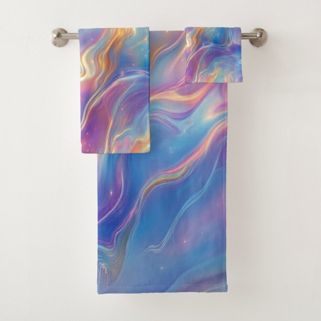 Colorful opal swirly flowing marble texture bath towel set (Insitu)
