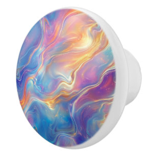 Colorful opal swirly flowing marble texture ceramic knob