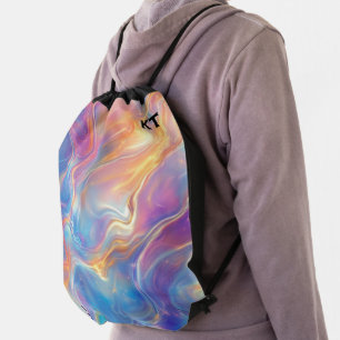 Colorful opal swirly flowing marble texture drawstring bag