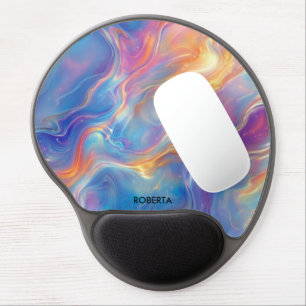 Colorful opal swirly flowing marble texture gel mouse pad