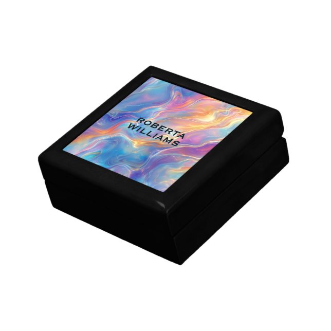 Colorful opal swirly flowing marble texture gift box (Side)