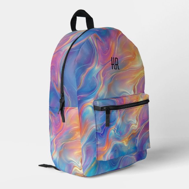 Colorful opal swirly flowing marble texture printed backpack (Back Corner Left)