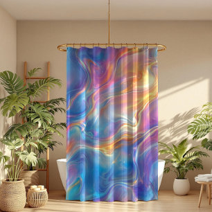 Colorful opal swirly flowing marble texture shower curtain