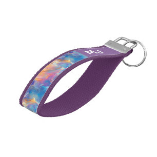 Colorful opal swirly flowing marble texture wrist keychain