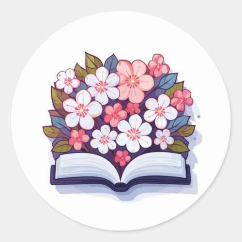 Colorful Open Book with Flowers Classic Round Sticker