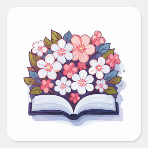 Colorful Open Book with Flowers Square Sticker