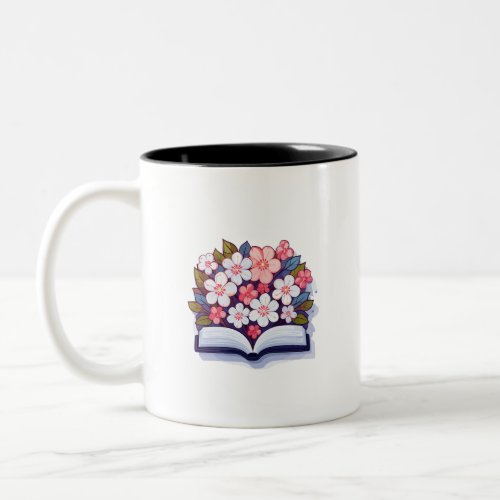 Colorful Open Book with Flowers Two_Tone Coffee Mug