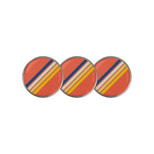 Colorful Orange 70s 80s Retro Striped Stripes Golf Ball Marker