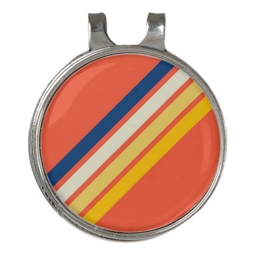 Colorful Orange 70s 80s Retro Striped Stripes Golf Hat Clip