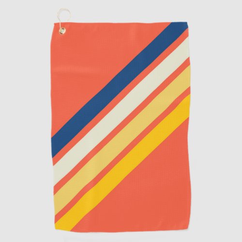 Colorful Orange 70s 80s Retro Striped Stripes Golf Towel