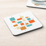 Colorful Orange and Blue Geometric Retro Beverage Coaster<br><div class="desc">These mid century modern coasters features various squares,  rectangles and lines in a combination of colors popular in the mid 20th century as well as today - turquoise blue,  two shades of orange,  cream and black. This will make a colorful addition to your table's decor!</div>