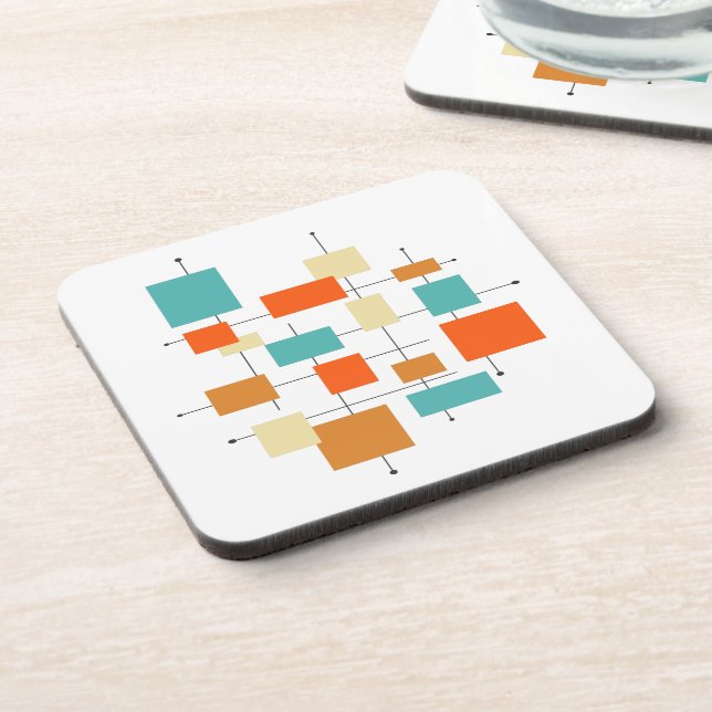 Colorful Orange and Blue Geometric Retro Beverage Coaster (Left Side)