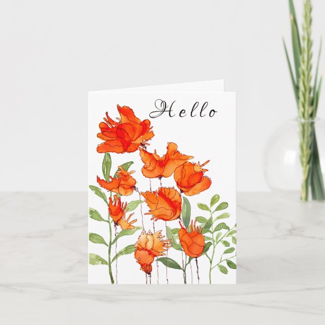 Colorful Orange and Red Poppies  Card (Front)