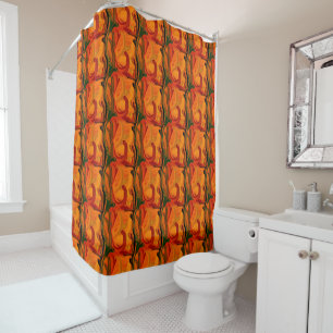 Colorful Orange Brown Brush Shapes Abstract Shower Curtain