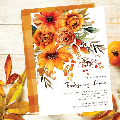Colorful Orange Fall Flowers Thanksgiving Invitation