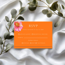 Colorful Orange Floral Wedding RSVP Card