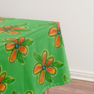 Colorful Orange Flowered Tablecloth