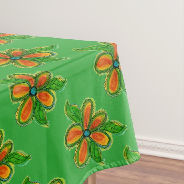 Colorful Orange Flowered Tablecloth (In Situ)