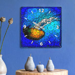 Colorful orange jellyfish blue ocean bold modern square wall clock<br><div class="desc">Take a lesson from this orange yellow jellyfish floating along in the turquoise blue ocean and let life take its course whenever you check the time on this stunning vibrantly-colored photo wall clock. Your choice of a round or square clock face. Makes a great housewarming gift! You can easily personalize...</div>