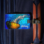 Colorful orange jellyfish blue ocean custom name luggage tag<br><div class="desc">Take a lesson from this orange yellow jellyfish floating along in the turquoise blue ocean and let life take its course whenever you use this stunningly chic, vibrantly-colored photo personalized name luggage tag. Makes a great gift for someone special! Just type in the name of your choice and you can...</div>