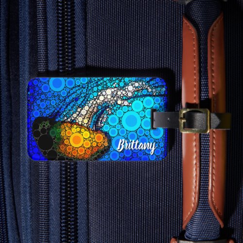 Colorful orange jellyfish blue ocean custom name luggage tag