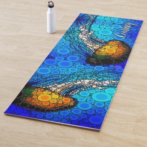 Colorful Orange Jellyfish Blue Ocean Custom Name Yoga Mat