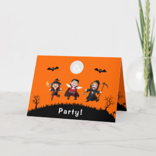 Colorful Orange Jumping Halloween Kids Party Invitation