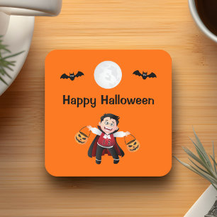 Colorful Orange Jumping Halloween Kids Party Square Paper Coaster