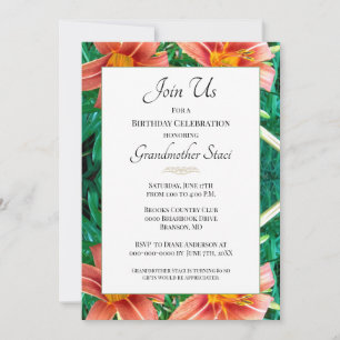 Colorful Orange Lilly Grandmother Birthday Floral Invitation
