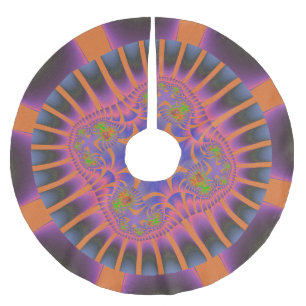Colorful Orange, Pink and Blue Fractal Brushed Polyester Tree Skirt