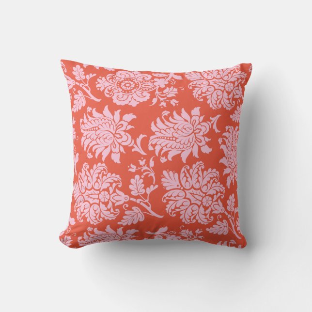 Colorful Orange & Pink Damask Pillow (Front)