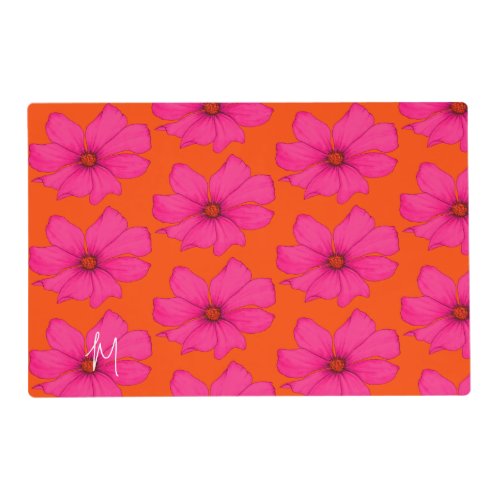 Colorful Orange Pink Floral Modern Monogram Placemat