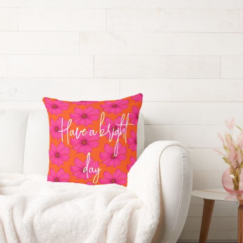 Colorful Orange Pink Floral Modern Monogram Throw Pillow