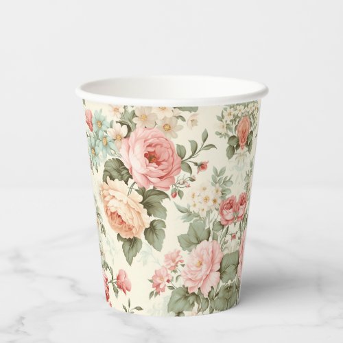 Colorful Orange Pink Floral Paper Cups