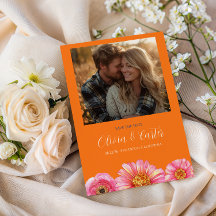 Colorful Orange Pink Floral Photo Save The Date