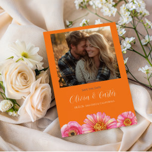 Colorful Orange Pink Floral Photo Save The Date