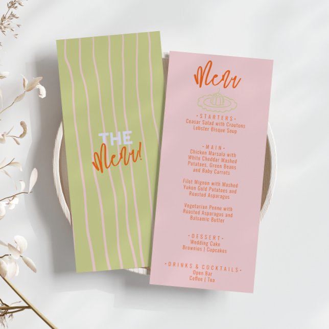 Colorful Orange Pink Handwritten Quirky Wedding Menu (Creator Uploaded)