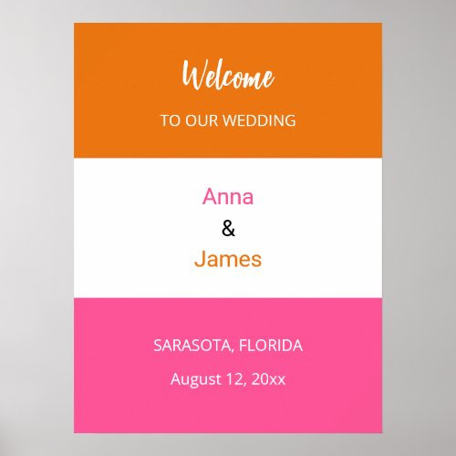 Colorful Orange Pink Wedding Welcome Poster