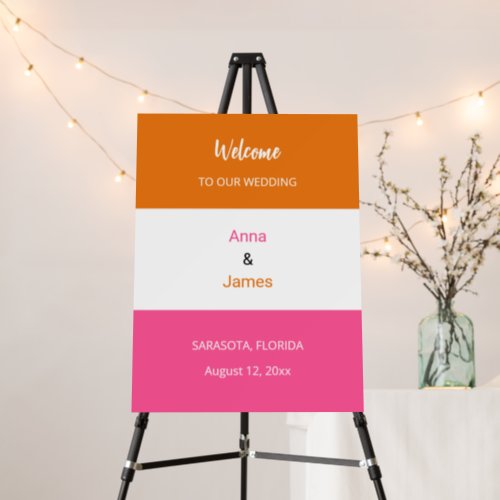 Colorful Orange Pink Wedding Welcome Sign