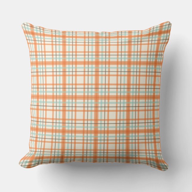 Colorful Orange Plaid Throw Pillow (Front)