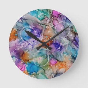 Colorful orange, purple, pink, blue abstract Art  Round Clock