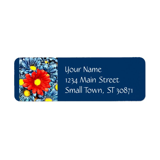 Colorful Orange Red Blue Gerber Daisies Flowers Label (Front)