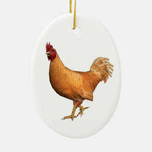 Colorful Orange Rooster Ceramic Ornament